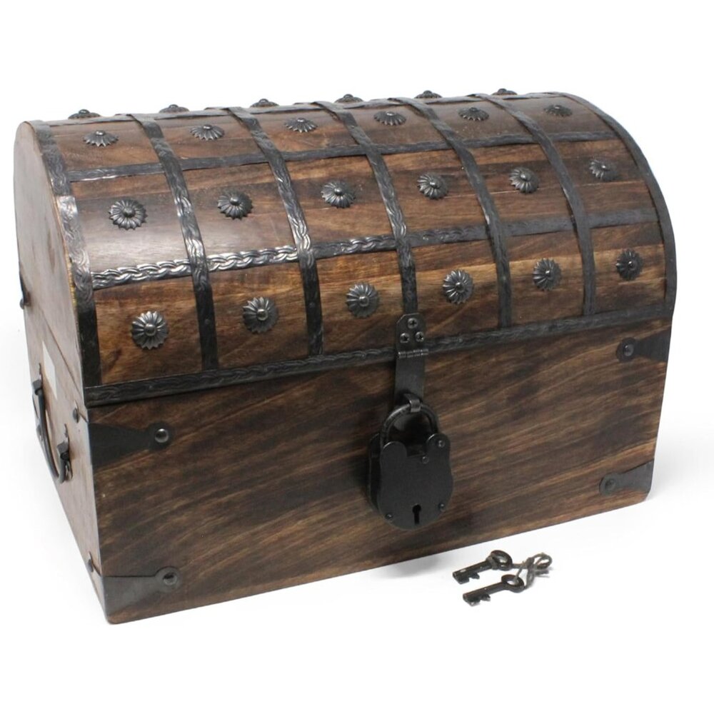 Handmade Pirate Treasure Chest for Kids Prizes & Classroom with Lock and Skeleto